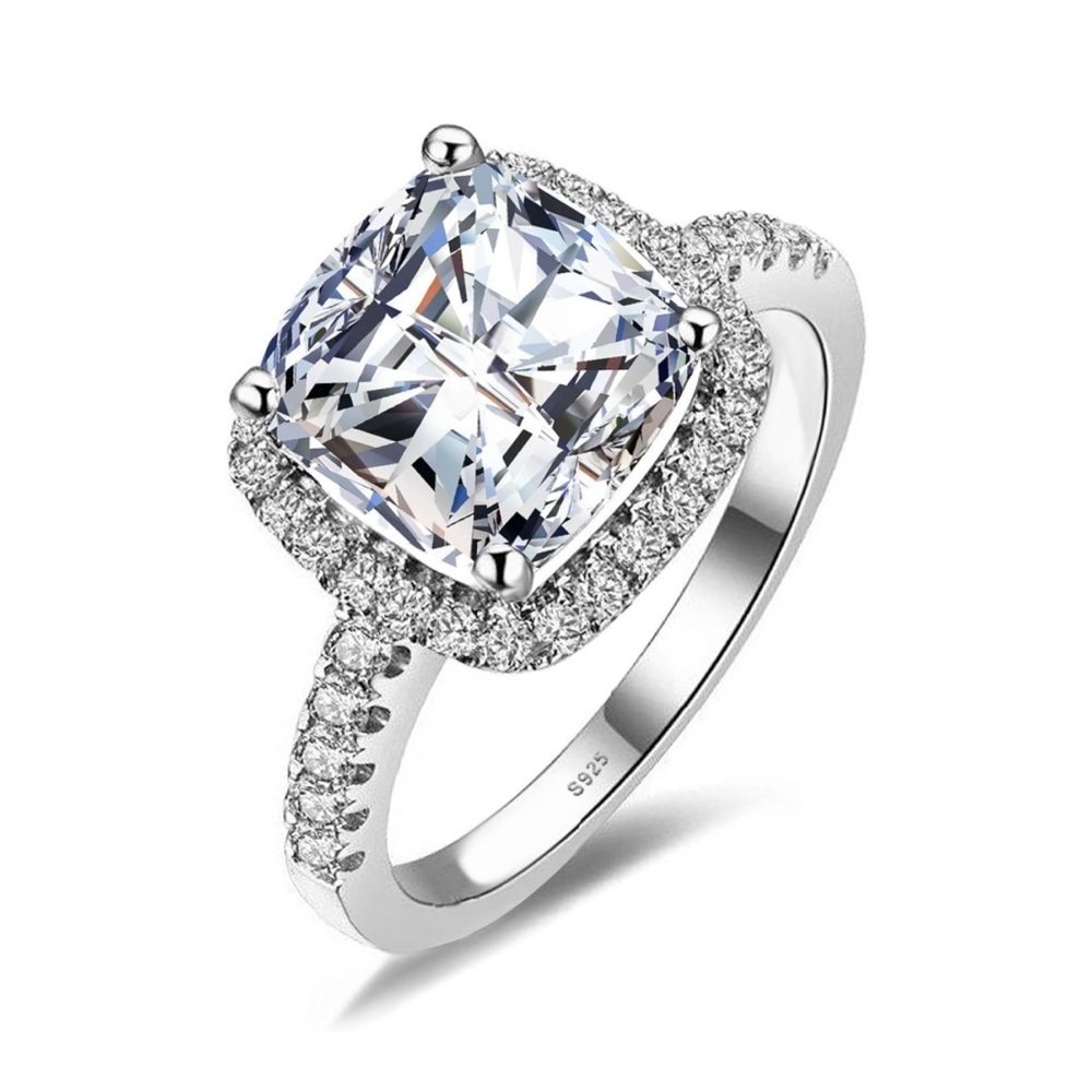 A38. 💎 JewelryPalace 3ct Cushion Cut Halo Engagement Ring S925 CZ - Size 6
